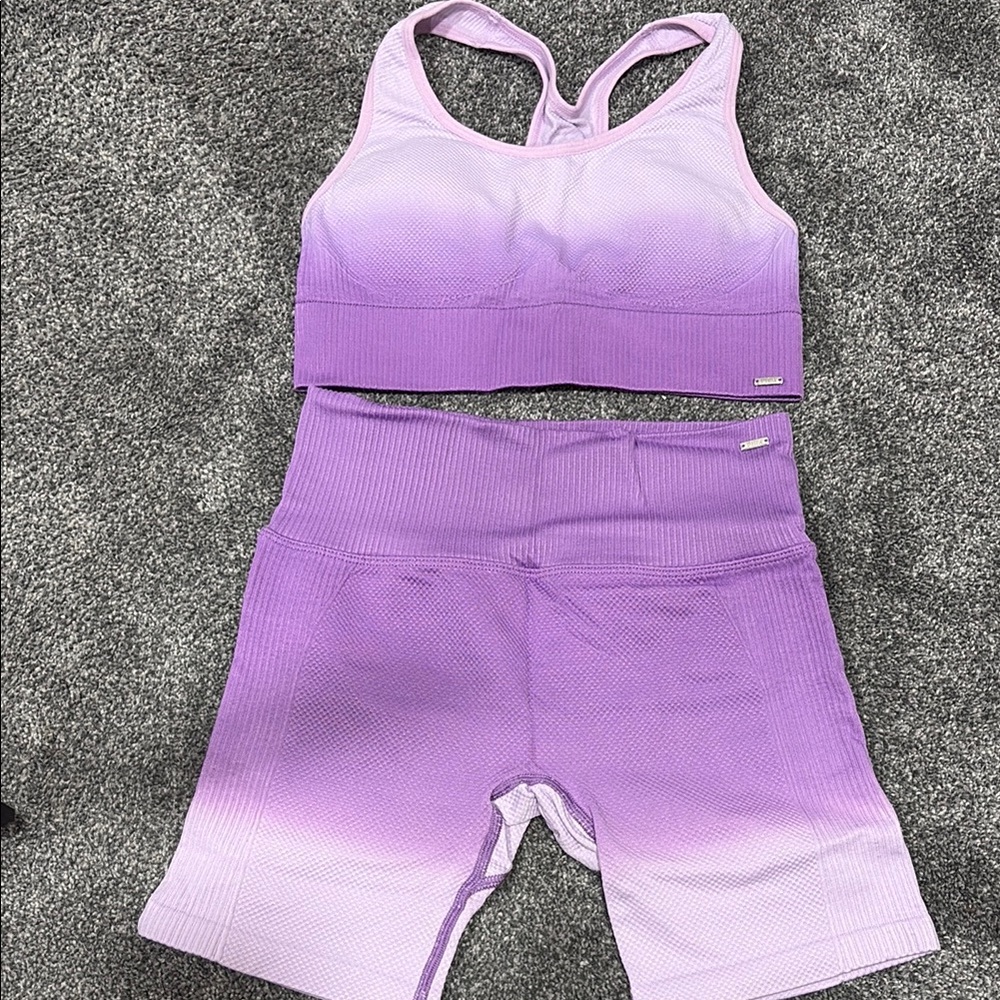 Purple Ombre Sports Bra and Shorts Set